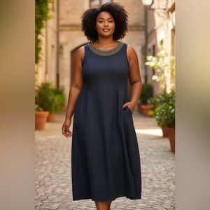 Lina Tomei Italian Linen Beaded Neck Shift Dress